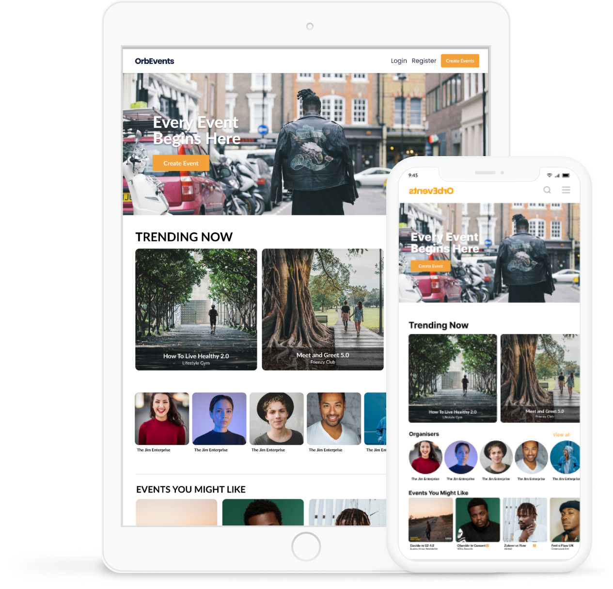 Orb event discovery and booking interface overview