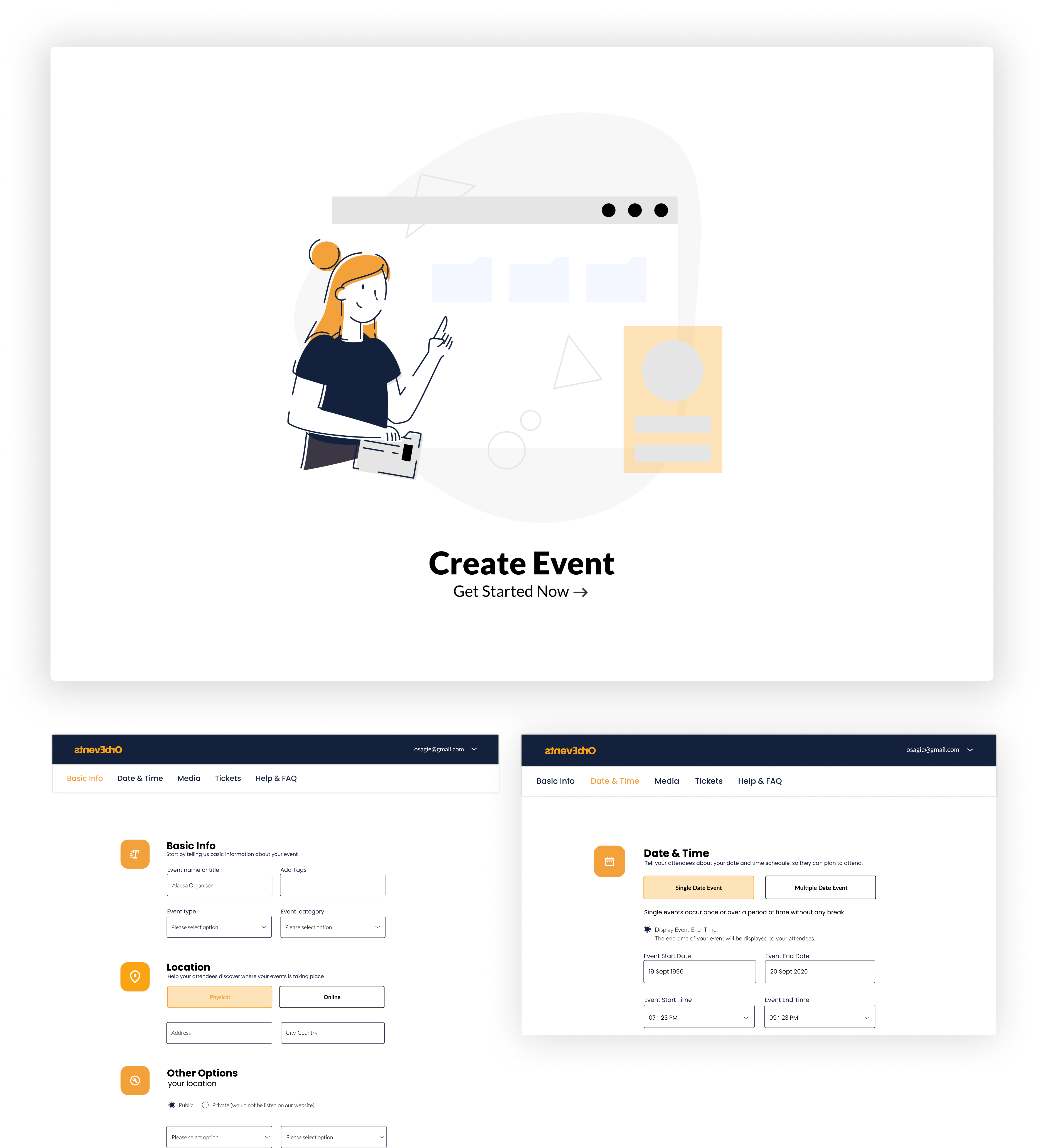 Orb user interface designs and screens