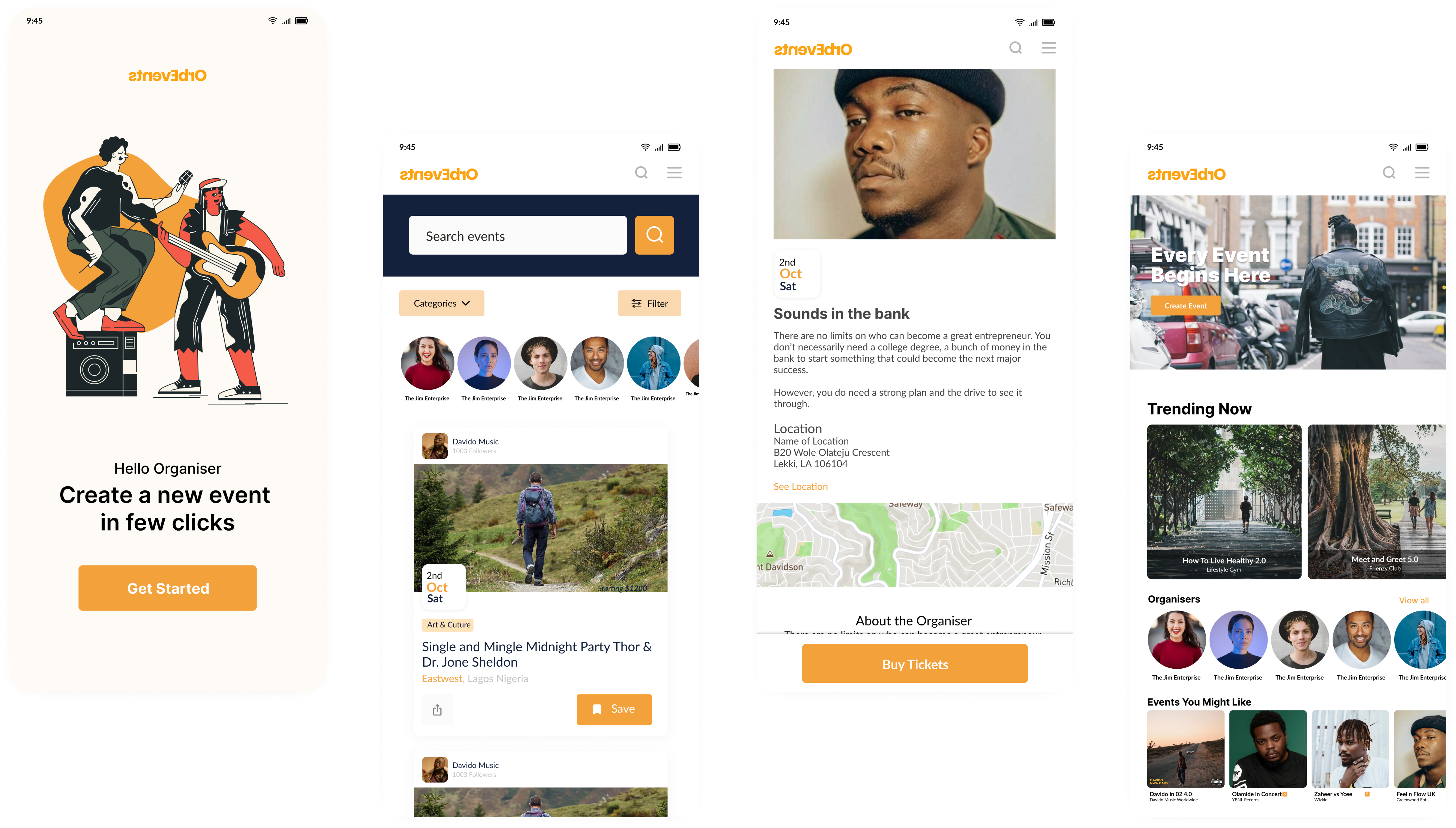 Orb mobile interface designs and screens